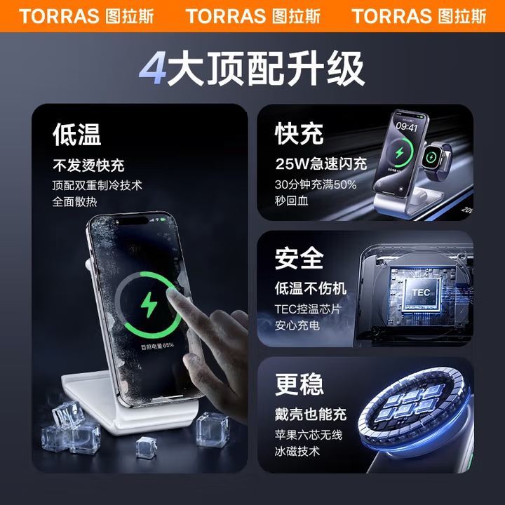 【TORRAS圖拉斯】小雲團製冷磁吸無線快充充電器
