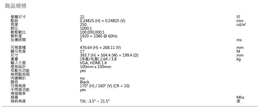 【AOC】22E1H 22寸螢幕