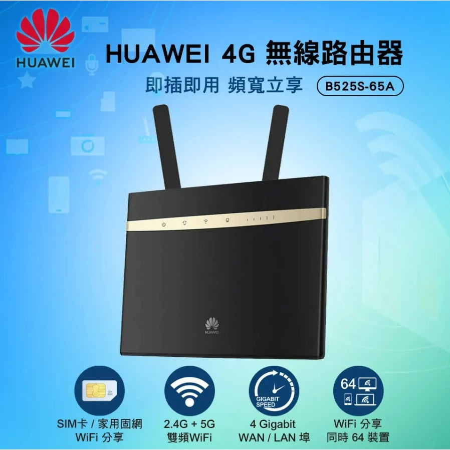 【HUAWEI 華為】B525S-65A 4G 插卡路由器