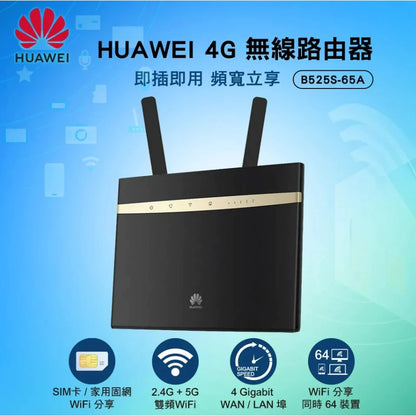 【HUAWEI 華為】B525S-65A 4G 插卡路由器